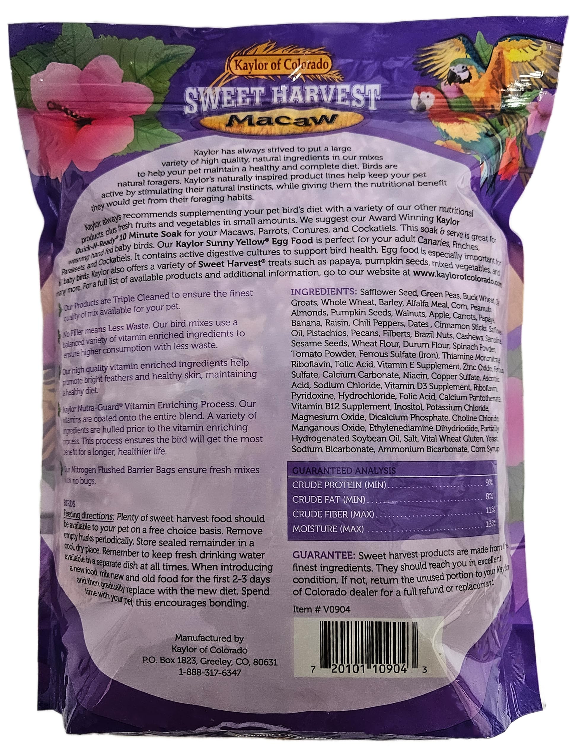 Sweet Harvest Macaw seed mix close-up shows diverse seeds and nuts for enrichment.