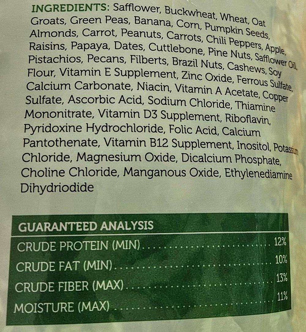 Sweet Harvest seed mix closeup reveals banana, apple, and papaya