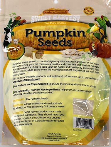 Sweet Harvest pumpkin seeds 5oz bag back label highlights all-natural ingredients for balanced treats