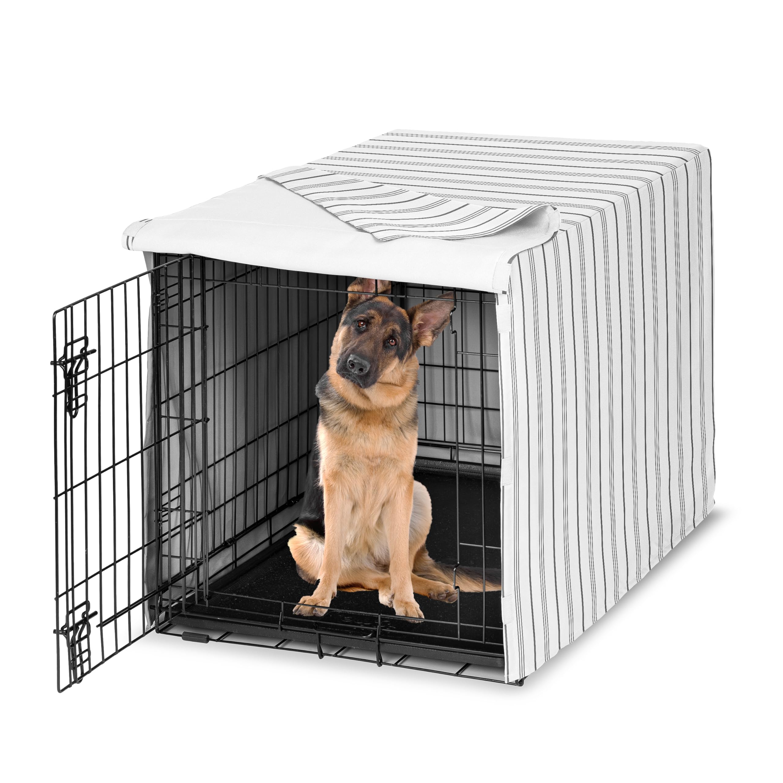 Sweet Jojo Designs 48in crate cover in white grey stripe creates a stylish, private crate space