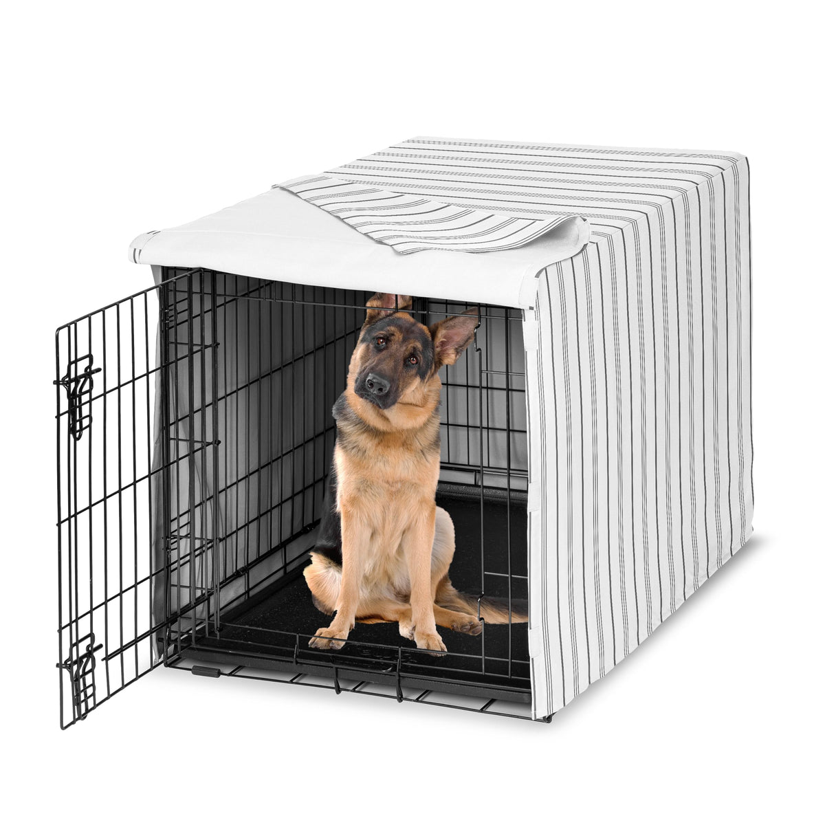 Sweet Jojo Designs 48in crate cover in white grey stripe creates a stylish, private crate space