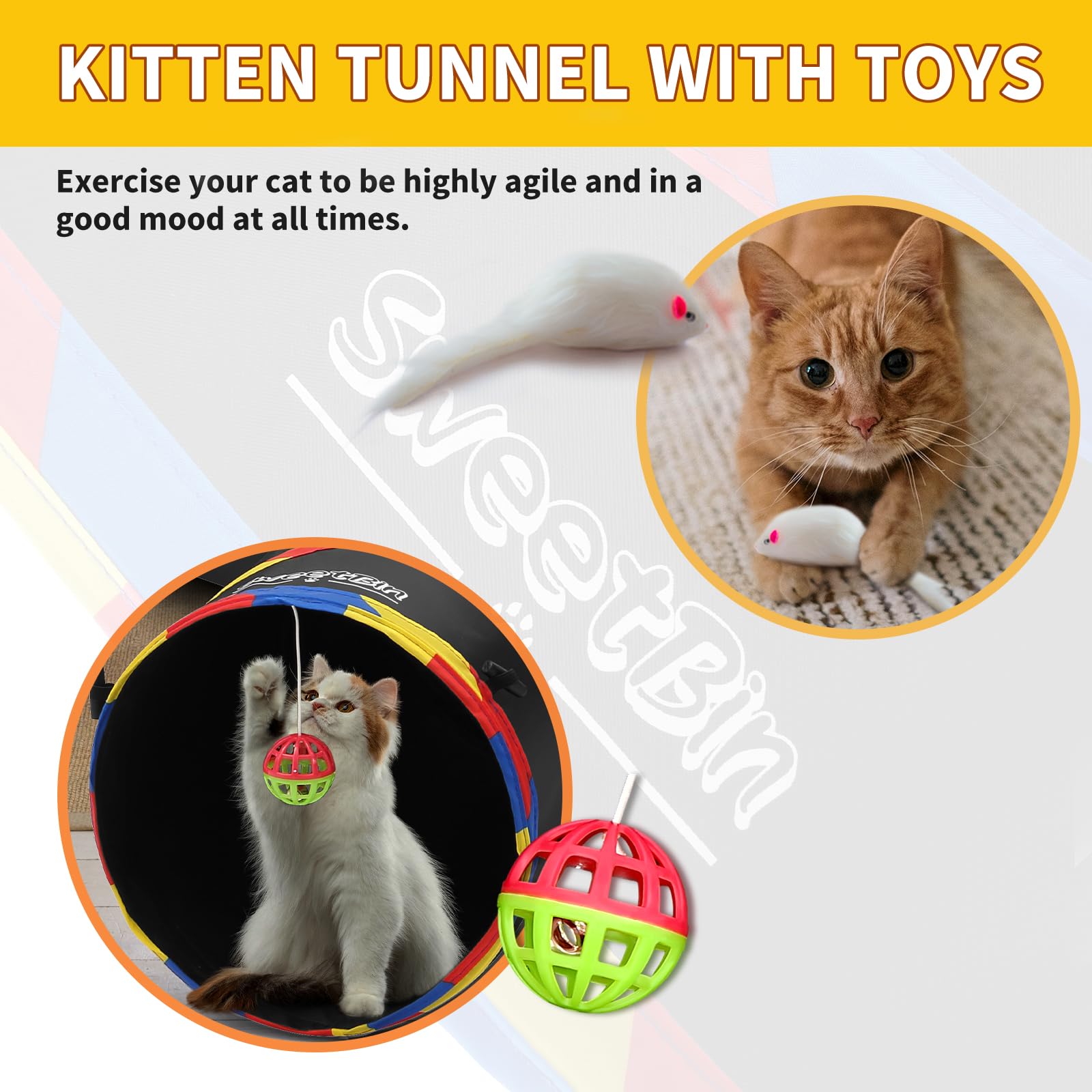 SweetBin cat tunnel buckles allow linking multiple tunnels for expanded play.