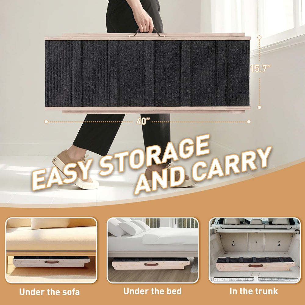 SweetBin dog ramp anti-slip surface, striped carpet with crossbars ensures secure footing.