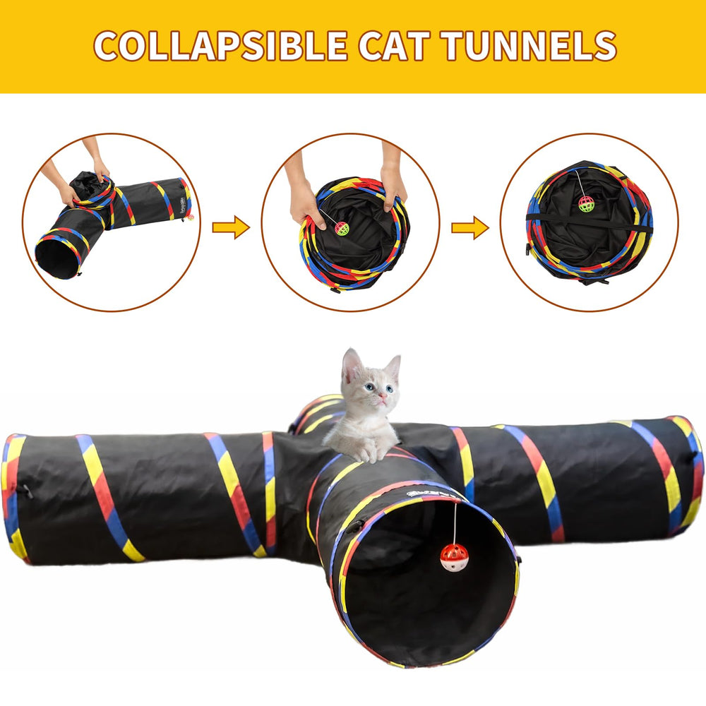 SweetBin play ball and mouse toy included in tunnel for interactive play.