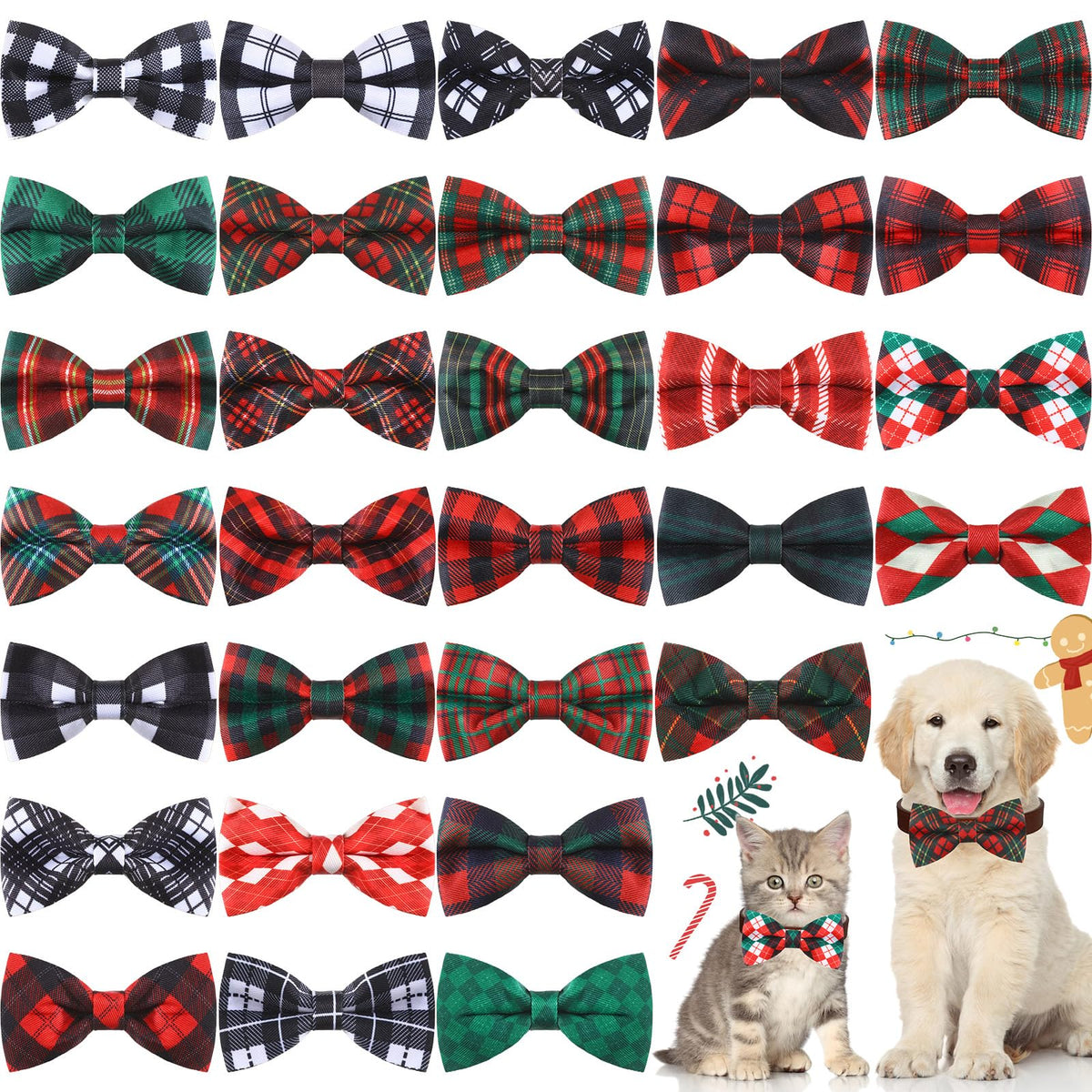 Sweetude 30 styles plaid dog bows on collar for festive looks