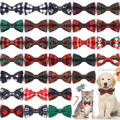 Sweetude 30 styles plaid dog bows on collar for festive looks