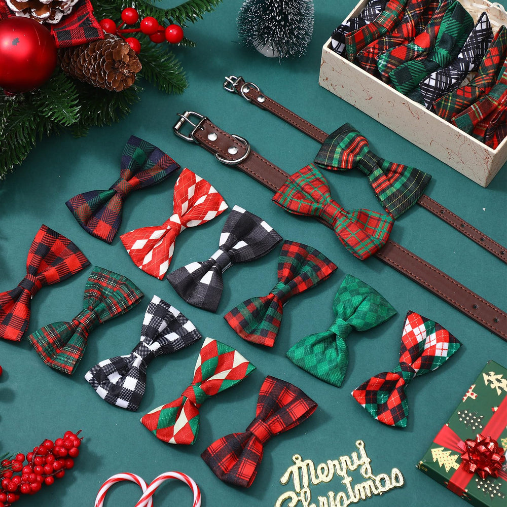 Sweetude 9 cm plaid dog bows sized for most pets