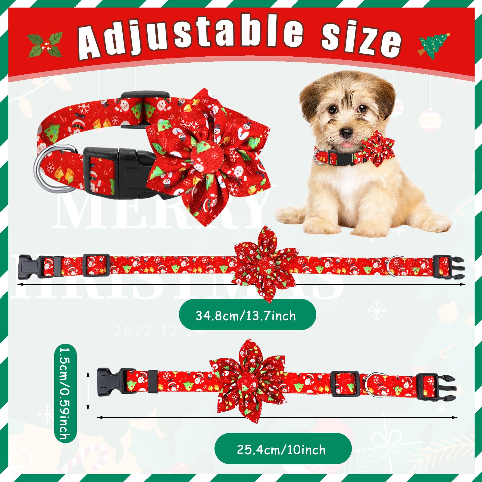 Sweetude Christmas dog collar Santa pattern adds holiday flair.