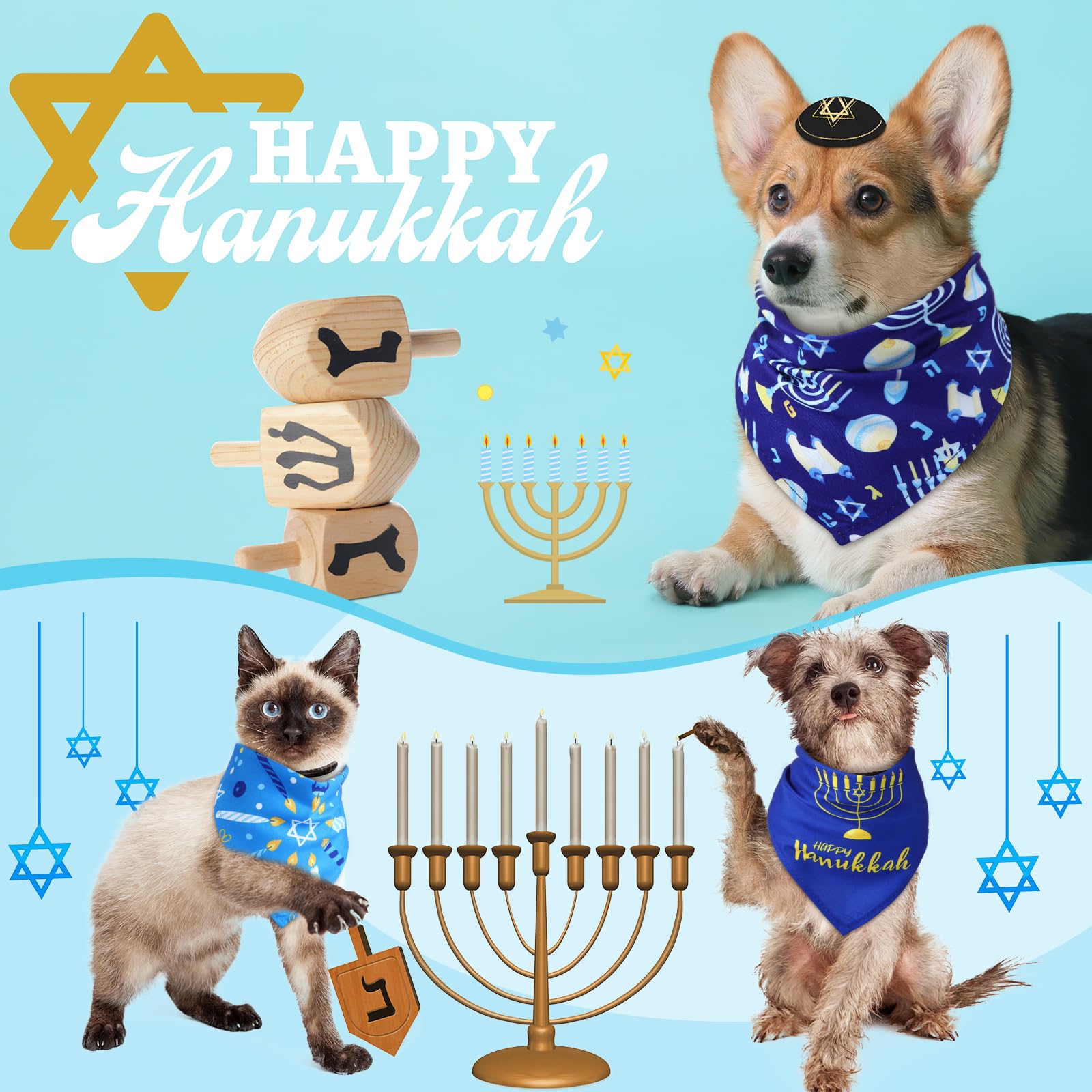 Sweetude Hanukkah dog bandana candles pattern for photos