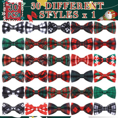 Sweetude winter plaid patterns on dog bows for holiday photos