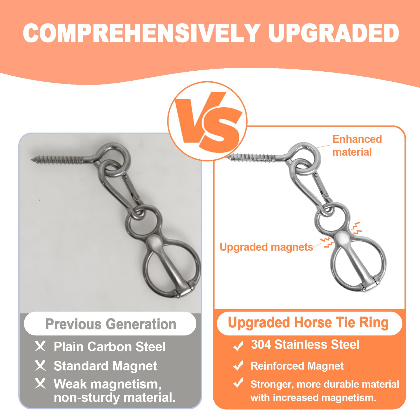 Swess horse tie ring with eye bolt and snaps used for secure restraint.