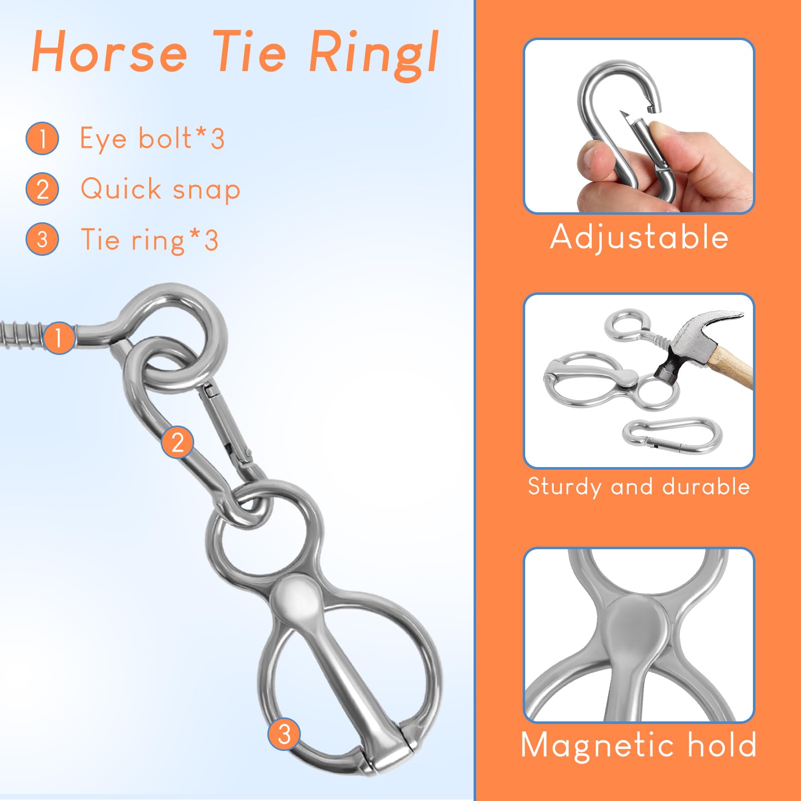 Swess horse tie ring attached in stable for safe training sessions.