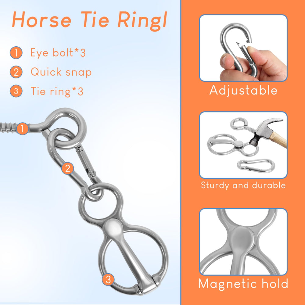 Swess horse tie ring attached in stable for safe training sessions.