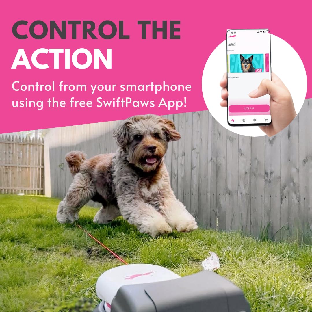 SwiftPaws Home Original charger emphasizes quick recharge for continuous backyard fun.