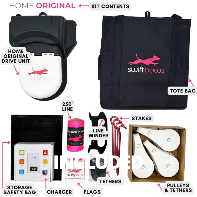 SwiftPaws Home Original pulleys showcase a durable system for safe, engaging chase courses.