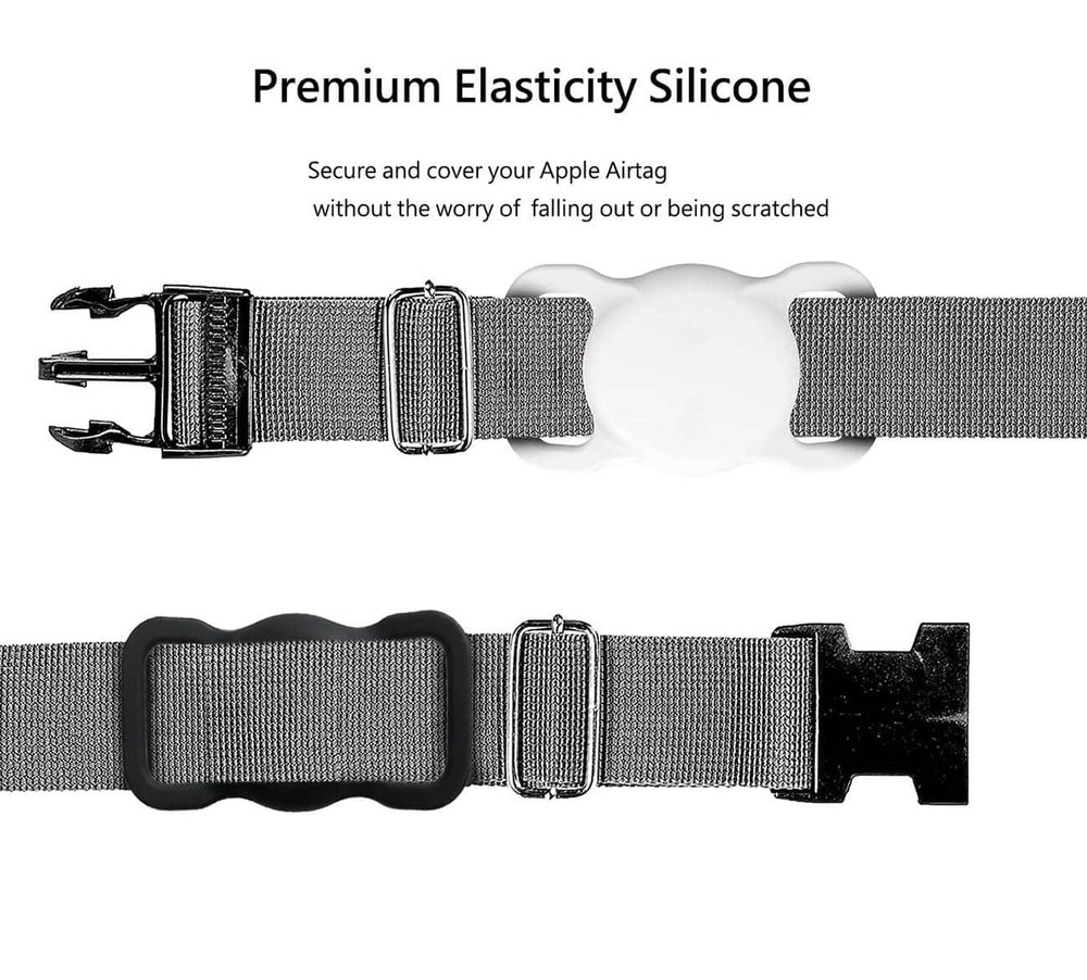 SWINCHO AirTag dog collar holder side view black blends with collars for discreet tracking