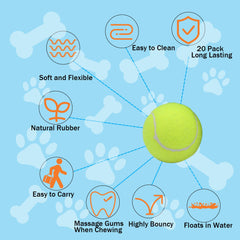 Swingers bright colored dog tennis balls improve visibility during play.