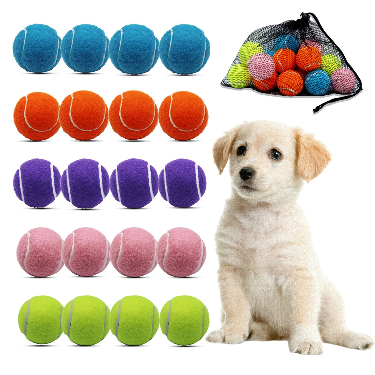 Swingers small tennis balls 2 inch pack, ready for training and fetch.