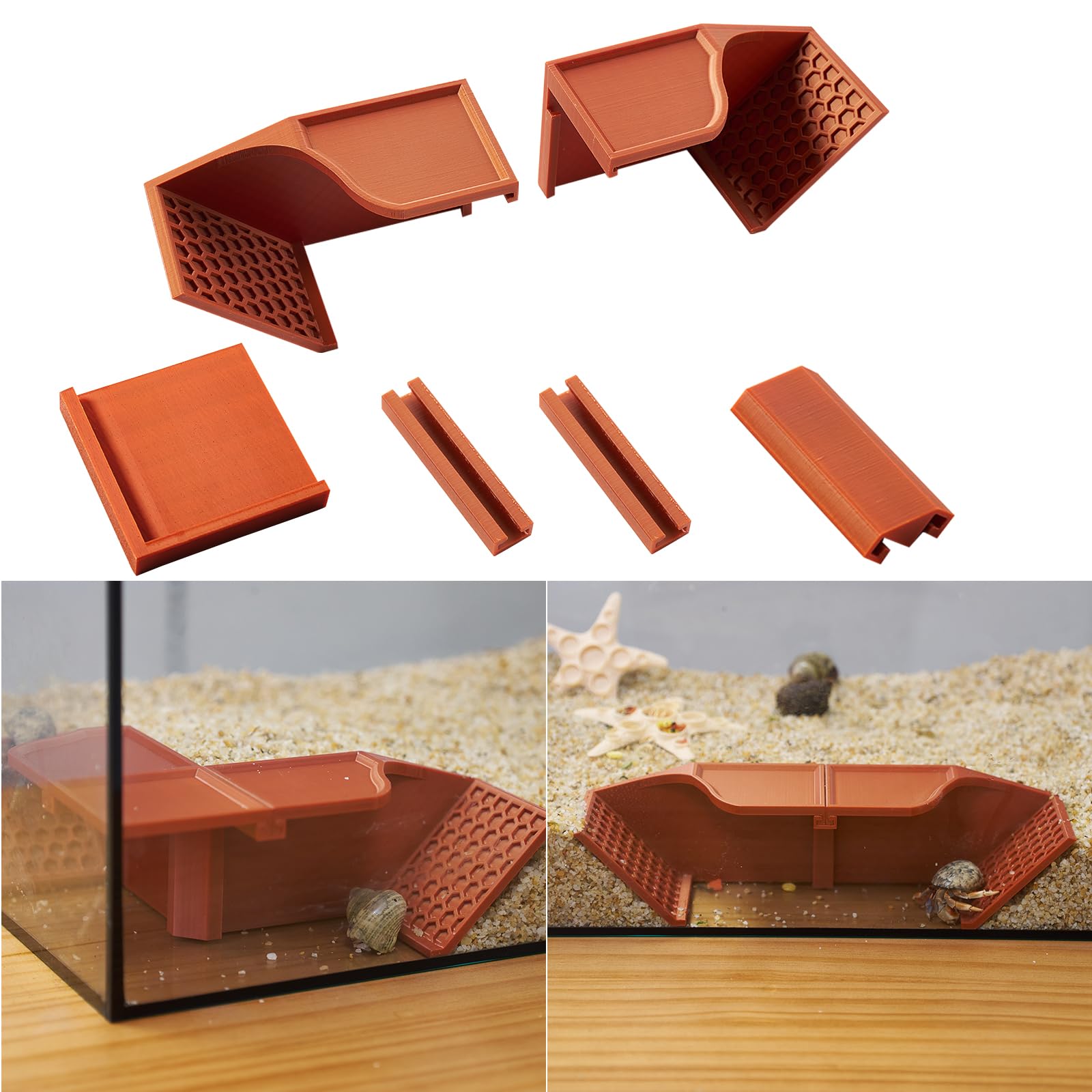 Swirge 3-in-1 habitat assembly demonstrates flexible configurations for enriching hermit crab habitats.