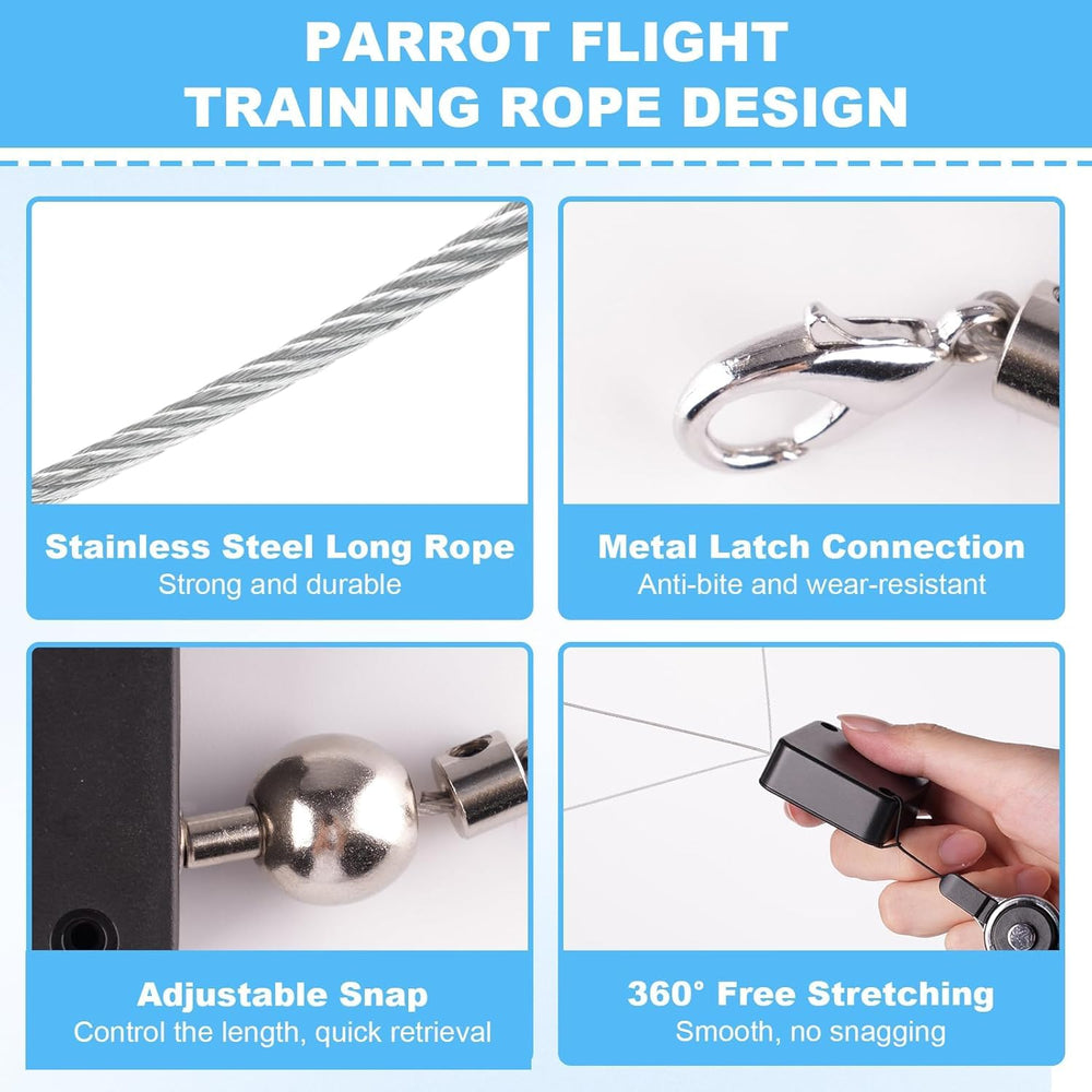 Swirge Bird Leash automatic stretch adapts to fluttering activity with gentle length adjustment.
