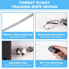 Swirge Bird Leash automatic stretch adapts to fluttering activity with gentle length adjustment.