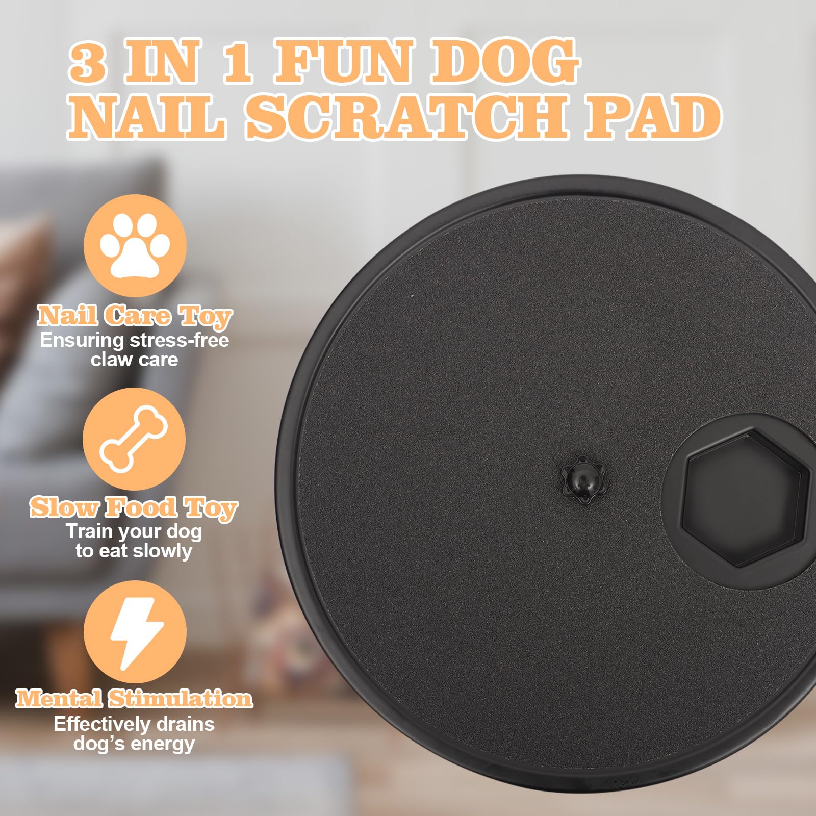 Swirge dog scratch board rotating lid close-up highlights treat compartments for engagement.