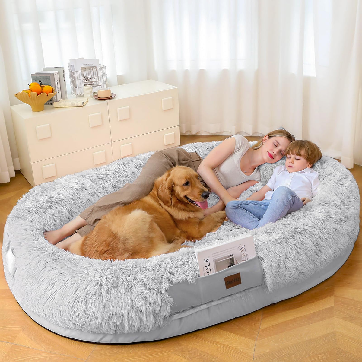 SWITTE human dog bed setup demonstrates spacious space for relaxed bonding with pets.