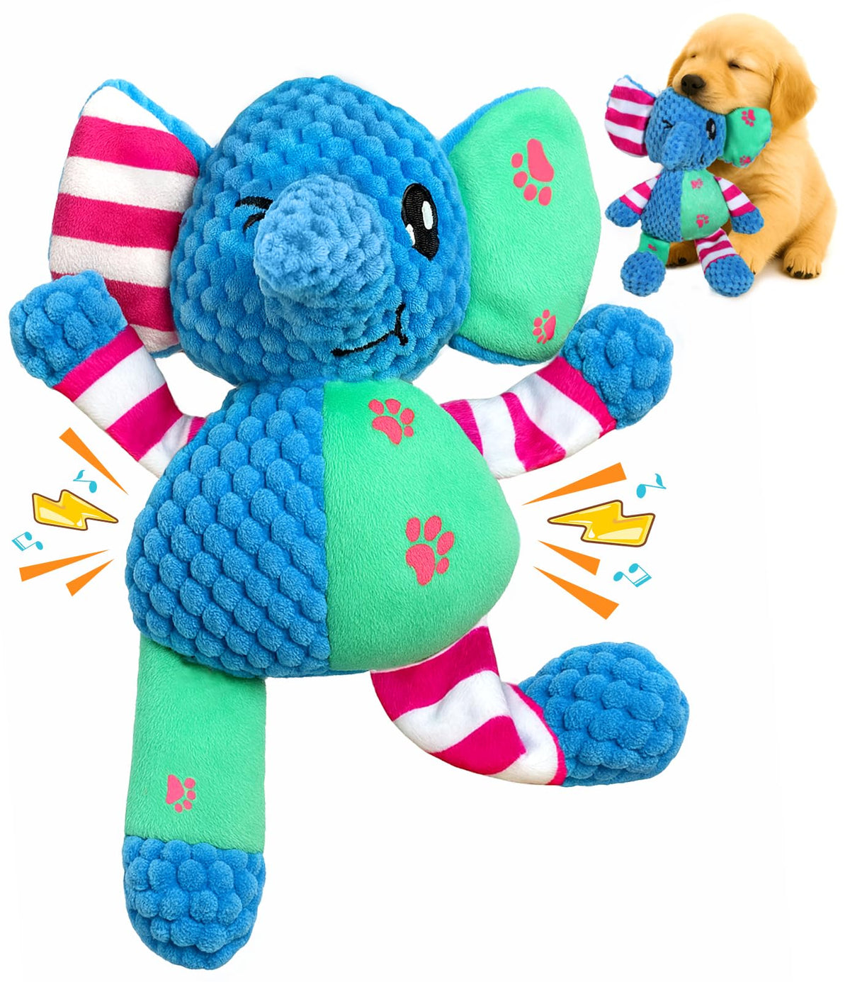 Swooflia Elephant Crinkle Dog Toy front view boosts visibility during fetch and playtime