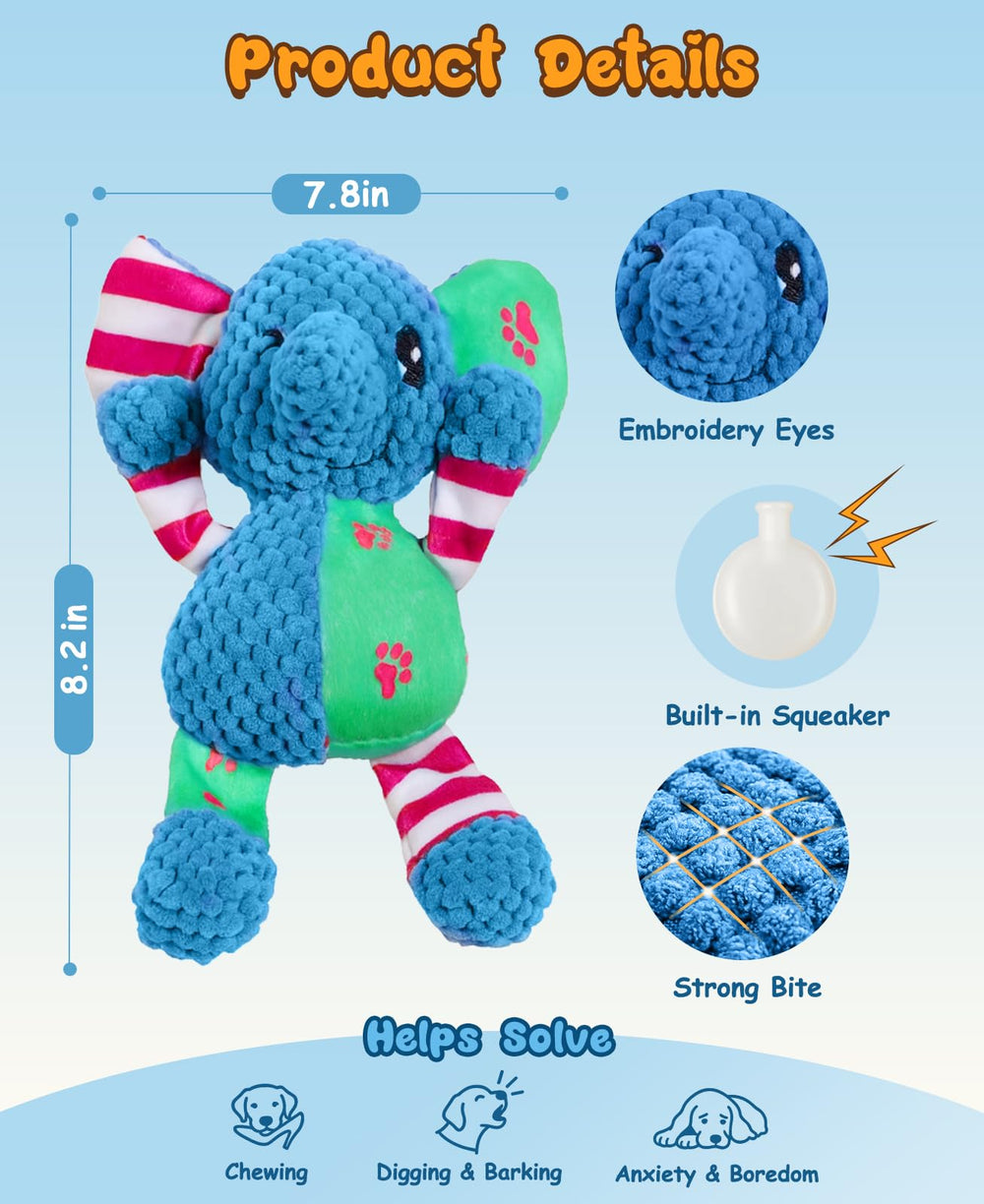 Swooflia Elephant Crinkle Dog Toy squeaky close-up highlights interactive squeak for engagement