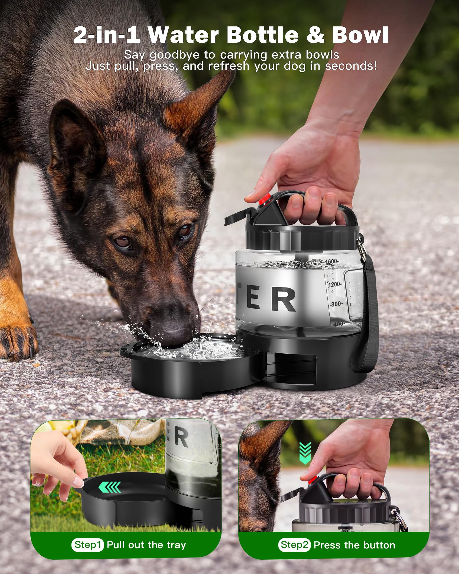 SwSun BPA-free dog bottle features leak-proof lid for travel.