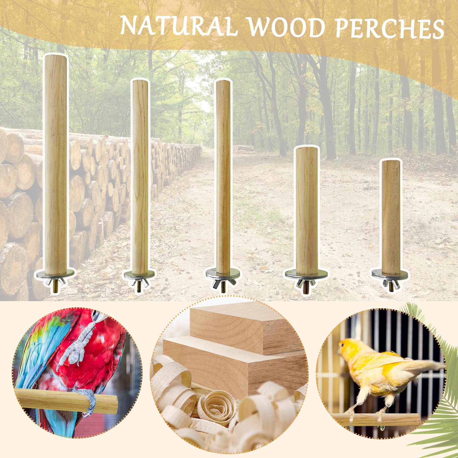 S&X Bird Perch close-up shows washers and wood for secure cage mounting.