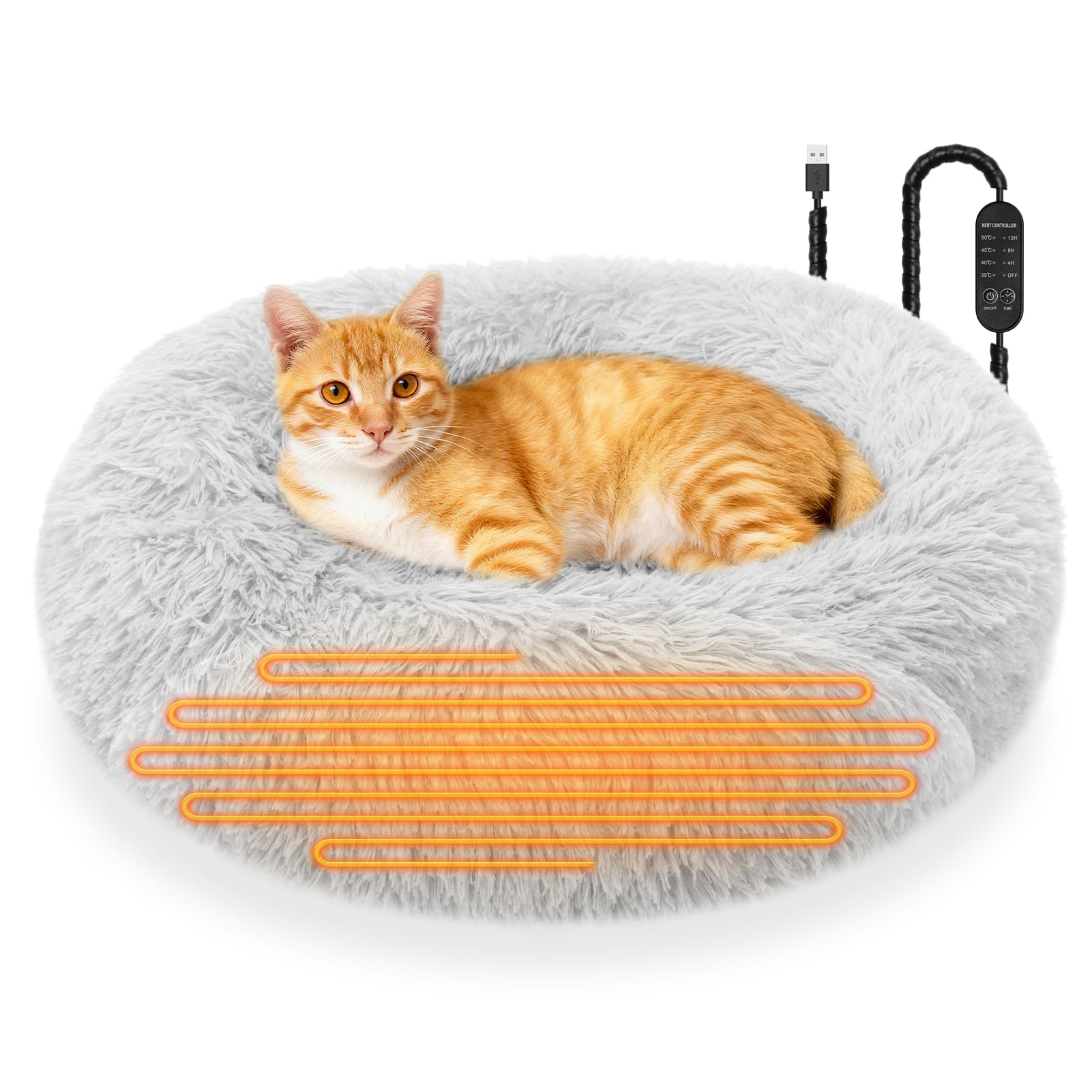 SXBSXB heated bed round-donut design provides a cozy nest for cats and small dogs.