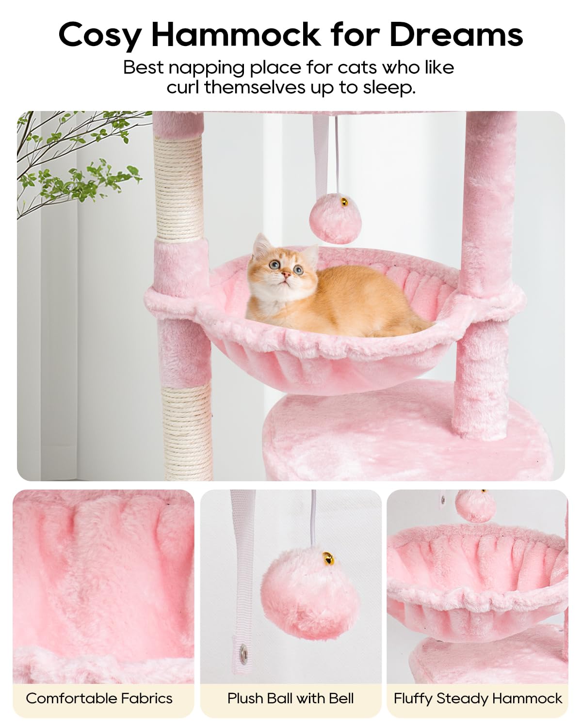 SYANDLVY Small Cat Tree basket lounger scene shows a comfy nap spot for kittens.