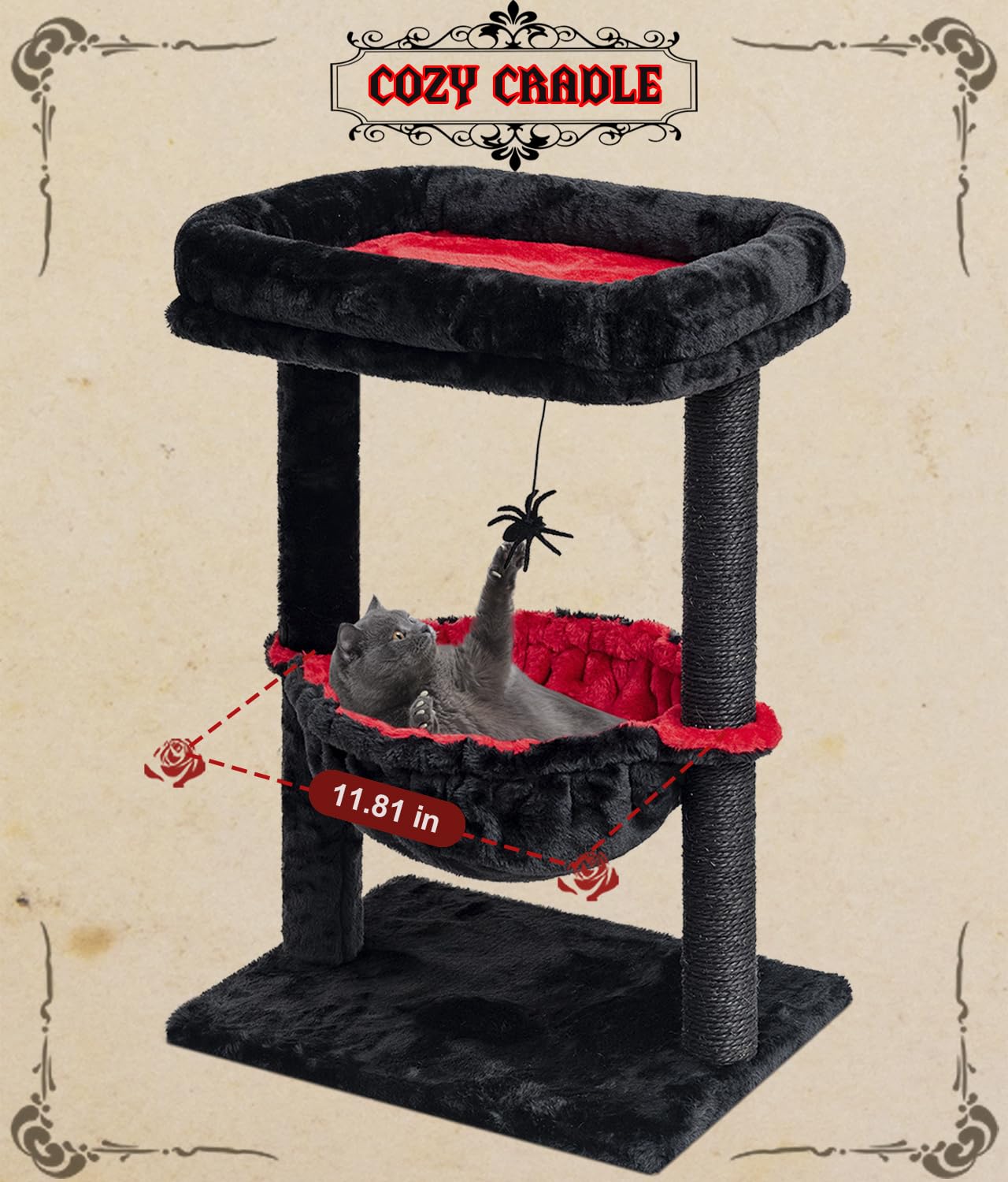 SYANDLVY Gothic Cat Tree compact design fits small spaces