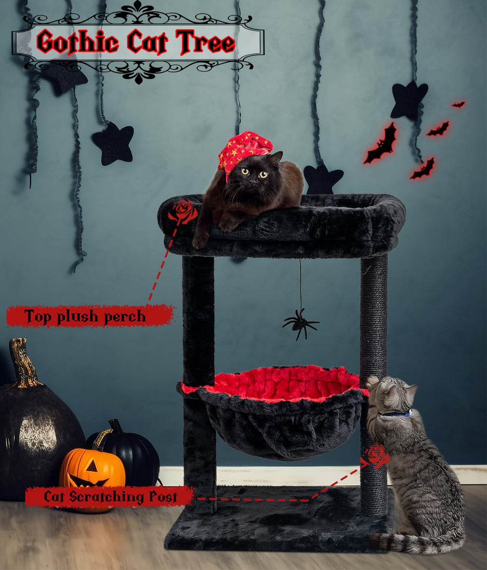 SYANDLVY Gothic Cat Tree sturdy base ensures stability during jumps
