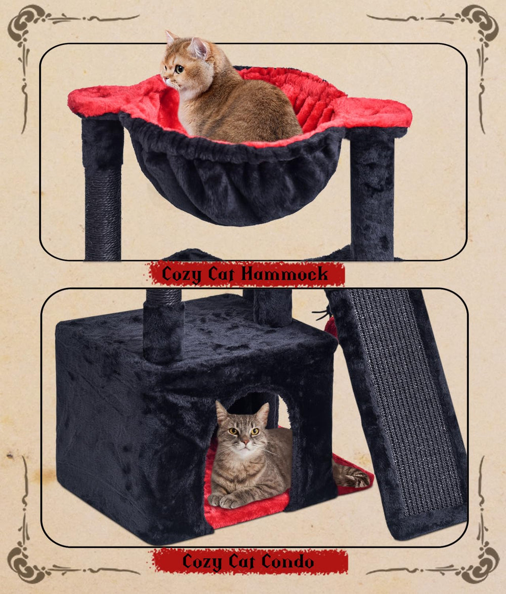 SYANDLVY Gothic Cat Tree hanging ball—interactive play to satisfy playful instincts.