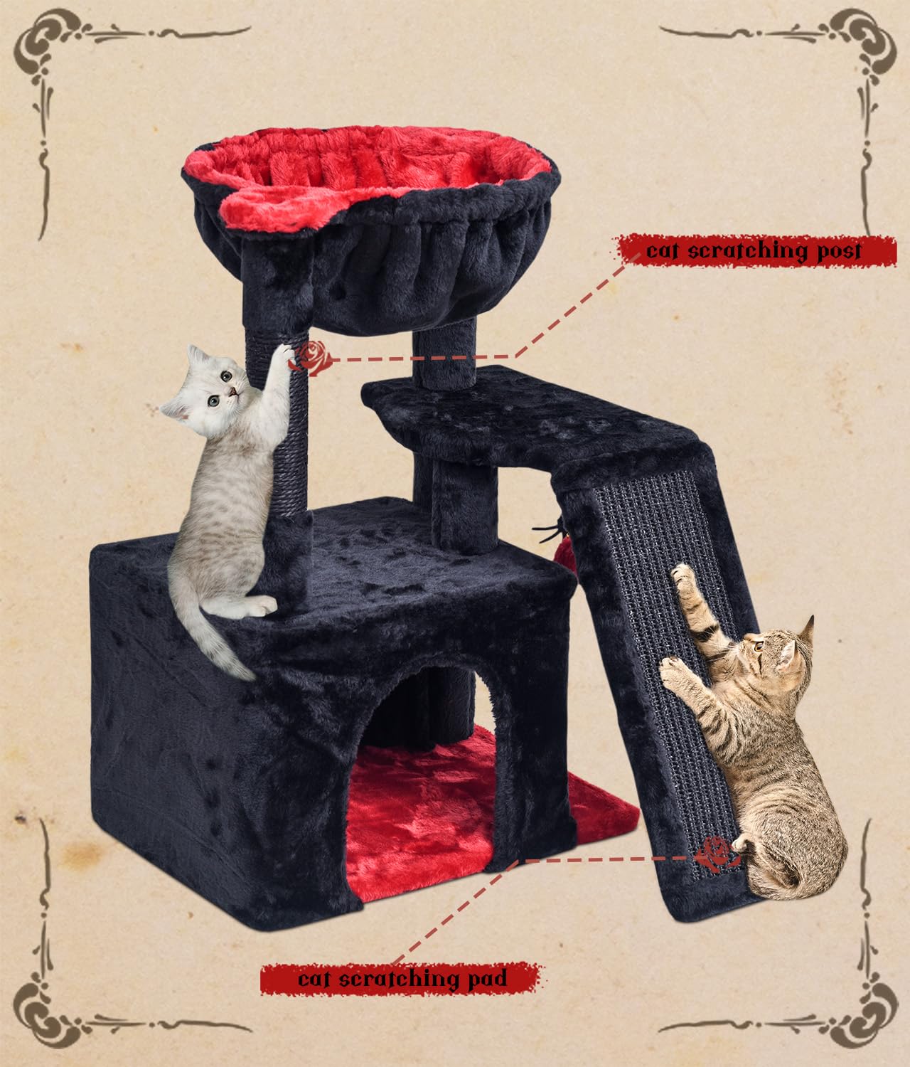 SYANDLVY Gothic Cat Tree strong base—stable design reduces wobble during jumps.