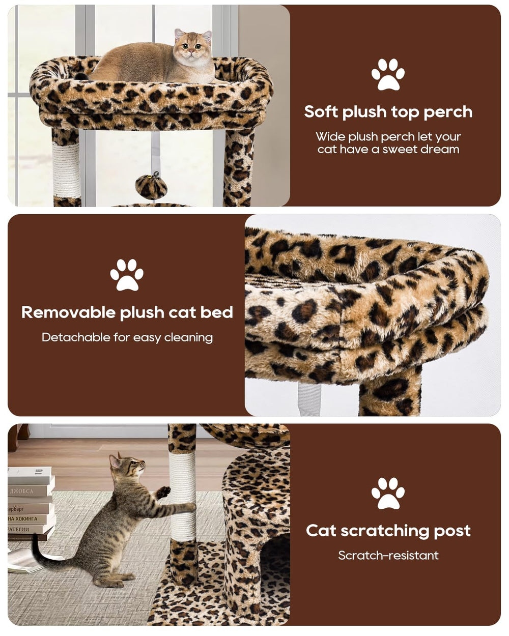 SYANDLVY leopard cat tree veneered surface is easy to wipe clean.