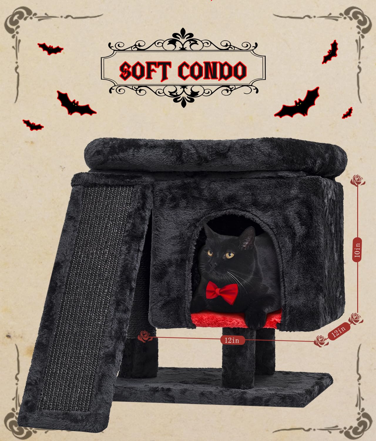 SYANDLVY Gothic Cat Tree compact-dimensions—fits small apartments and balconies.