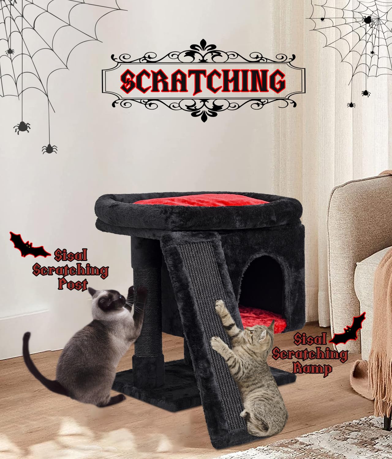SYANDLVY Gothic Cat Tree living-room-setup—modern look with active play area.