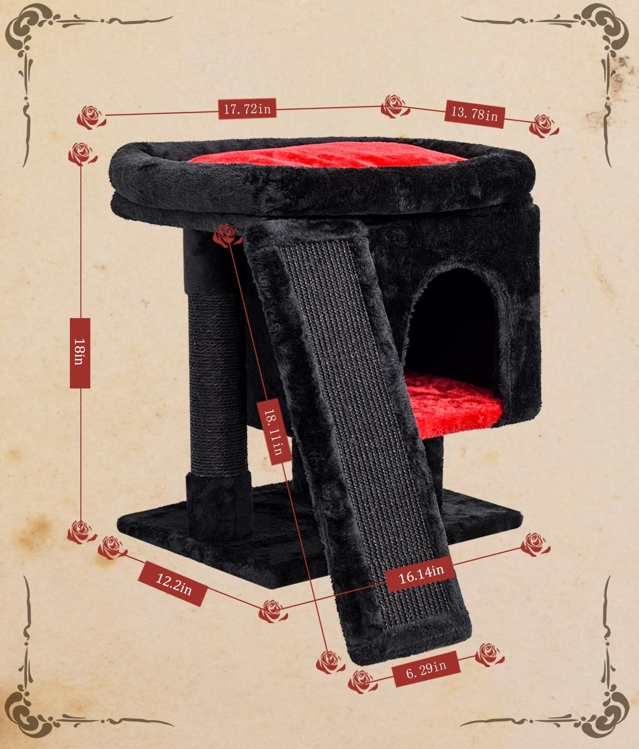 SYANDLVY Gothic Cat Tree sisal-post—durable scratching to protect furniture.