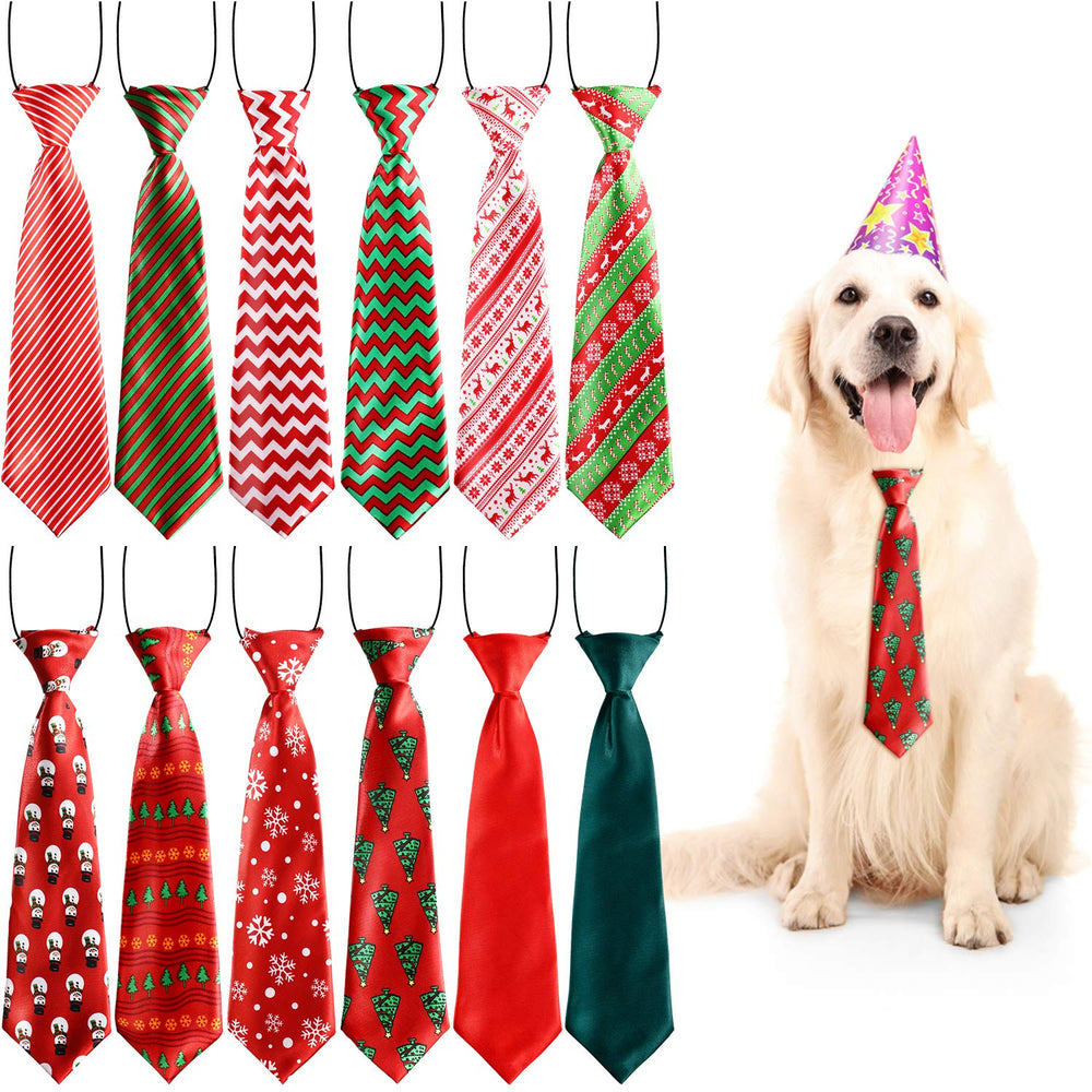 Syhood Christmas dog tie with tree pattern, vibrant festive look for holiday photos.