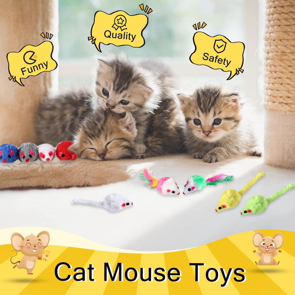Syhood colorful plush mice boost indoor-cat activity and curiosity.