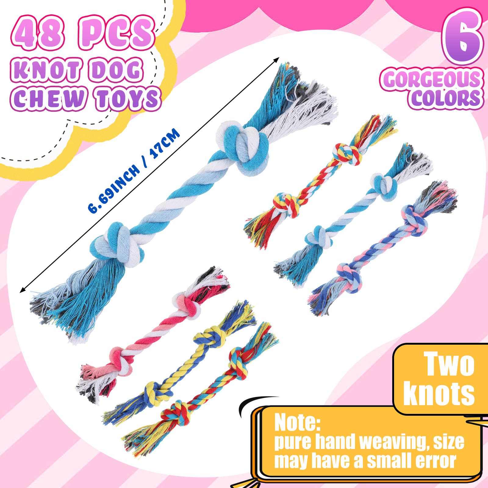 Syhood cotton rope dog toys teething six colors boost interaction and safe chewing.