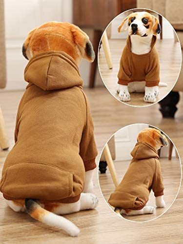 Syhood brown dog hoodie with kangaroo pocket for practical cold-weather wear.