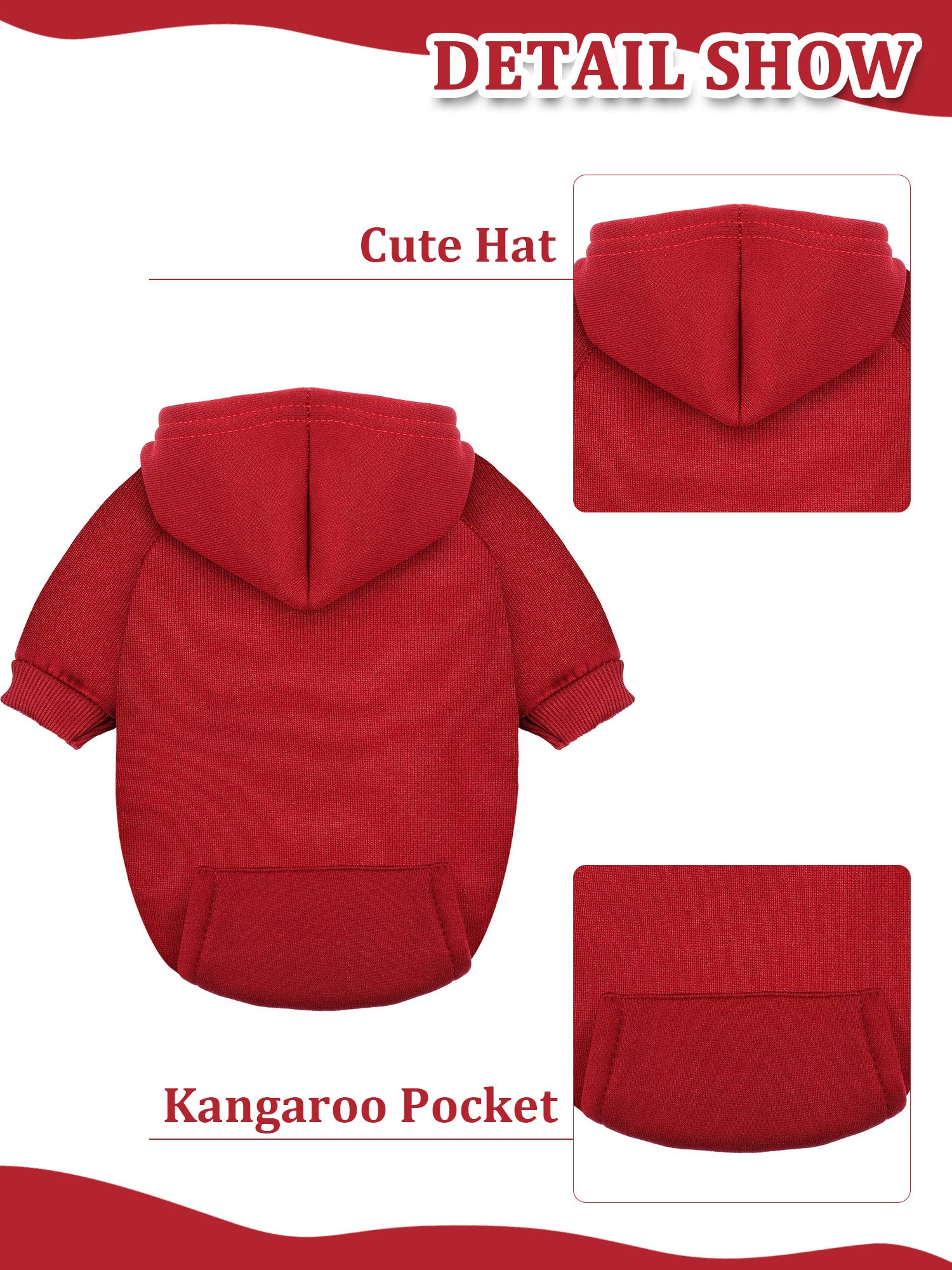 Syhood dog hoodie with red pocket for easy layering and warmth.