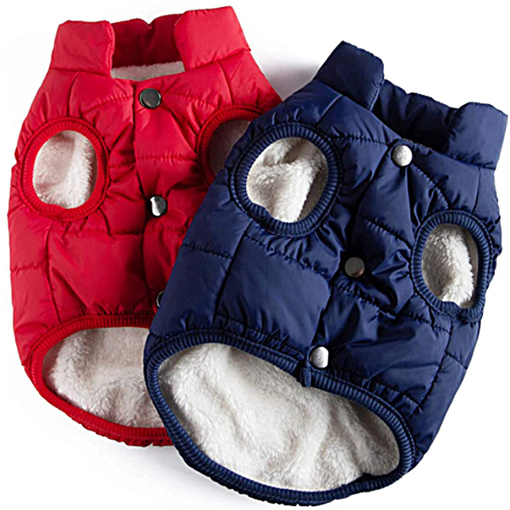 Syhood dog jacket two-piece pack shown together offers easy outfit changes for cold weather.