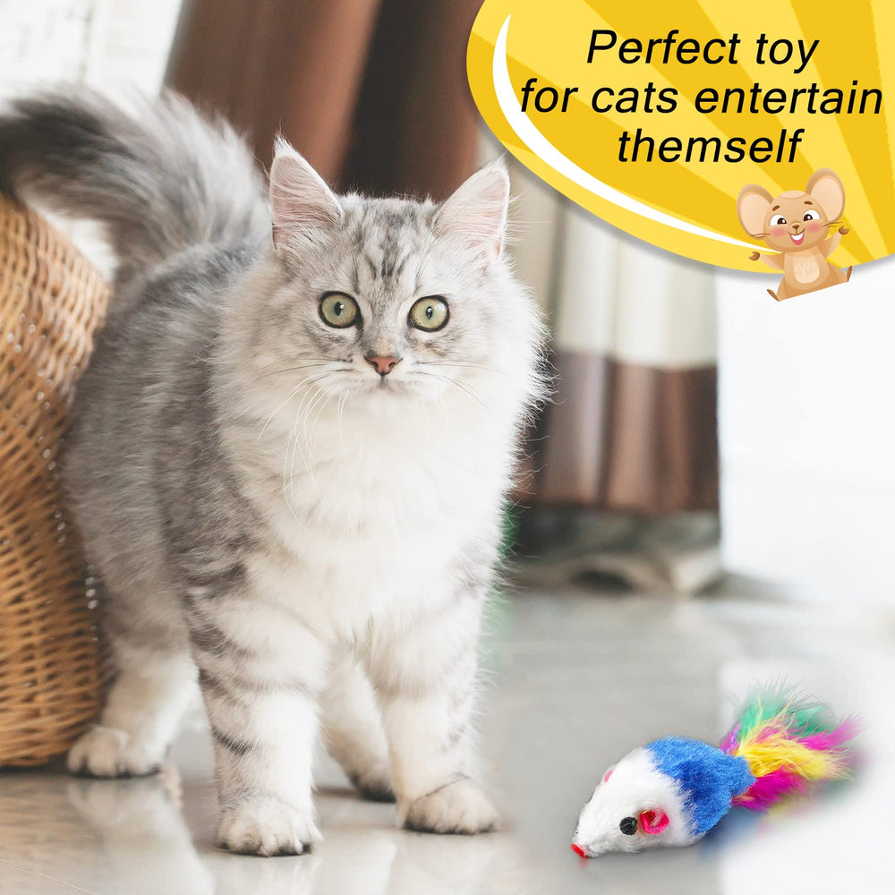 Syhood safe and durable cat toy mice with fabric exterior.