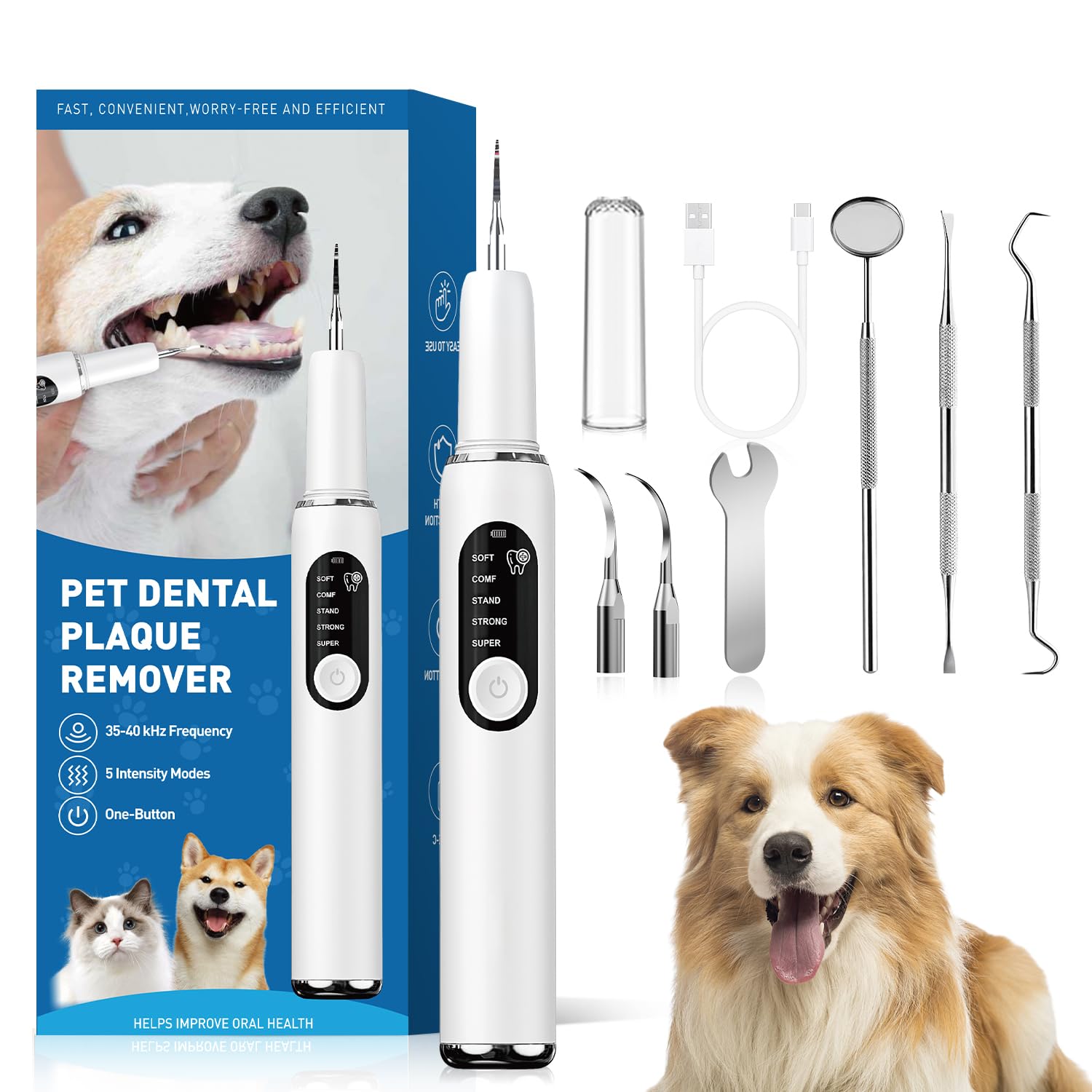 SylvanSparkKitchen ultrasonic dog toothbrush with LED light for precise dental cleaning