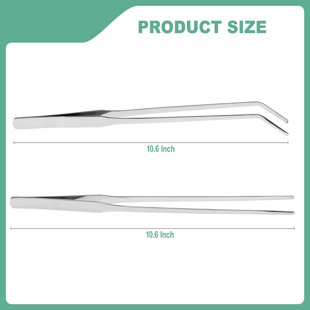 Syn-zer stainless steel reptile feeding tongs with curved tip for gentle restraint.